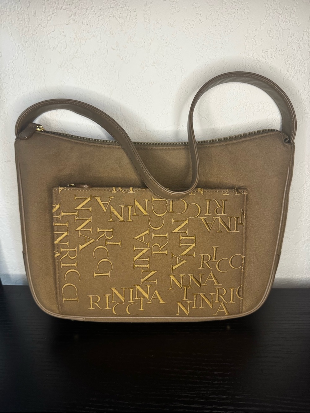 Nina Ricci Brown Taupe Logo-Print Shoulder Bag